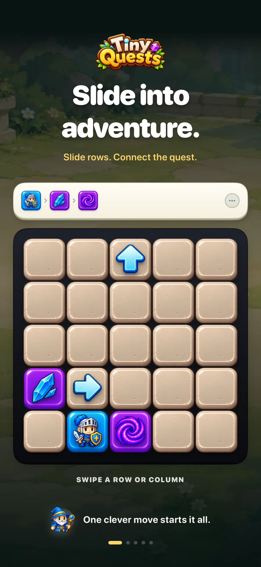 Tiny Quests sliding puzzle screen
