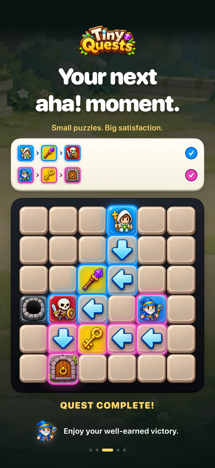 Tiny Quests quest-chain screen